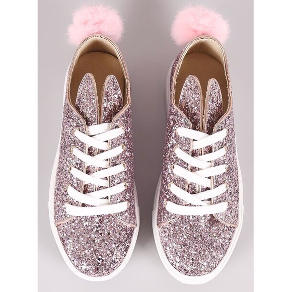 Women pink glitter bunny sneakers - Picture 2 of 9
